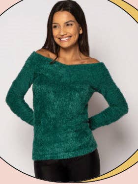 #A06413 Langes, pelziges, schulterfreies Oberteil. für den Großhandel von Scala Tops