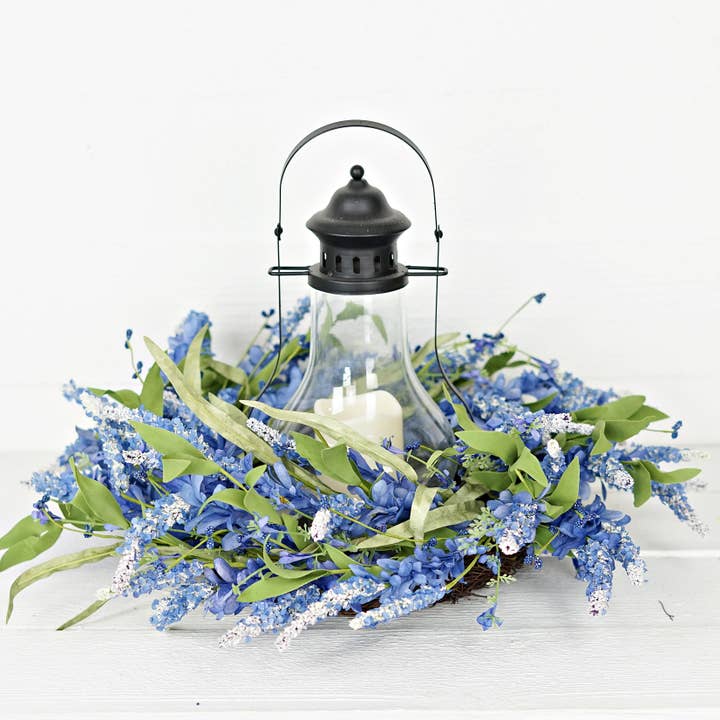 Holiday Depot Inc. - Wholesale Wreath - 35600- 24in Twig Wreath Blue Bonnet Flowers with Heather