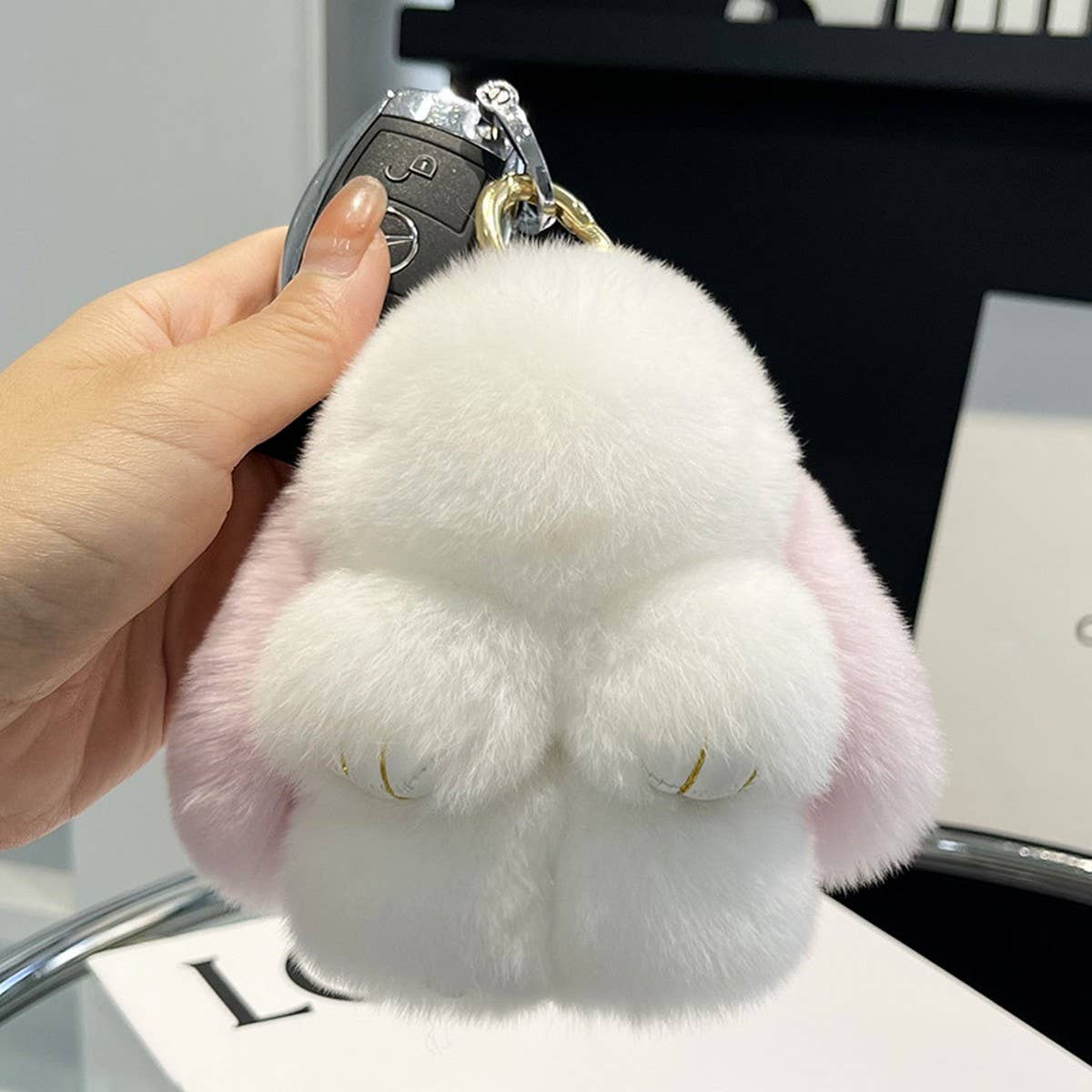 ACCITY - Wholesale Keychain - Unisex - NEW MINI CUTE PLUSH BUNNY CAR KEYCHAIN PENDANT_CWMM24487