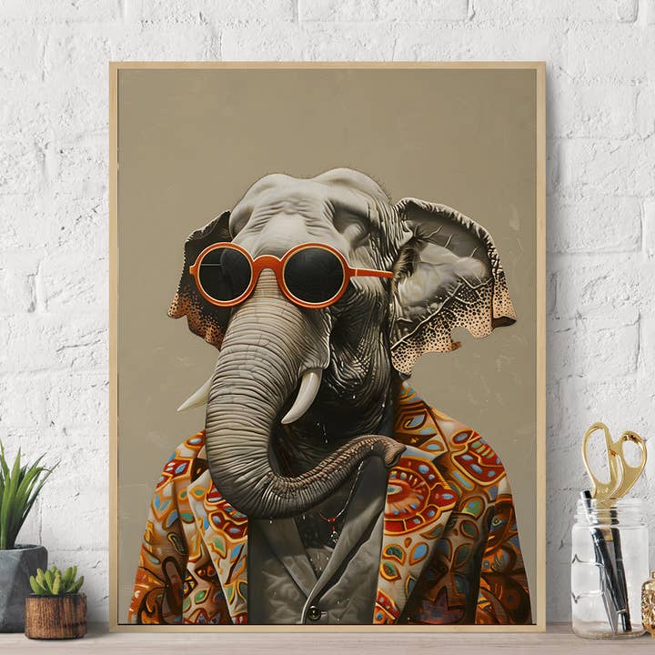 La Luna Bella - Toys – wholesale Konsttryck – Hippie Elephant Solglasögon Mode Canvas Väggkonsttryck