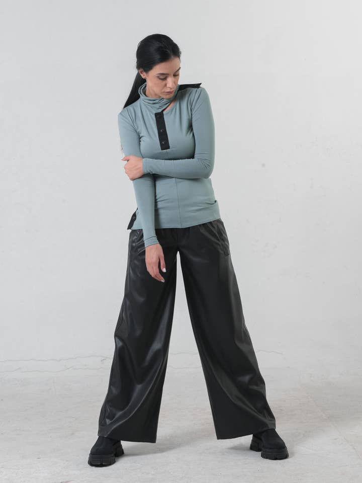 Metamorphoza - Wholesale Pants - Women's - Wide Leg Leather Pants4
