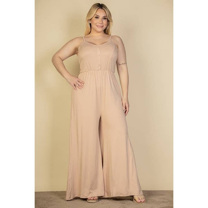 Black Pearl Clothing – wholesale Jumpsuit - Dam – Plus Size Klädknapp Fram Bred Ben Jumpsuit4