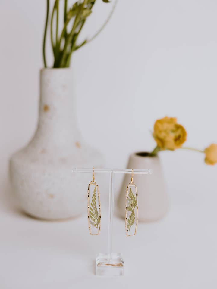 Baby Fern Pressed-Flower Earrings for wholesale by Evergarden