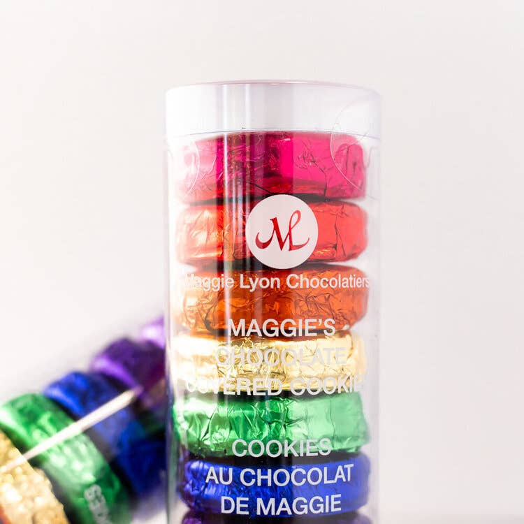 Maggie Lyon Chocolatiers - Vente Friandises enrobées de chocolat - 9 biscuits enrobés de chocolat Maggie's, arc-en-ciel1