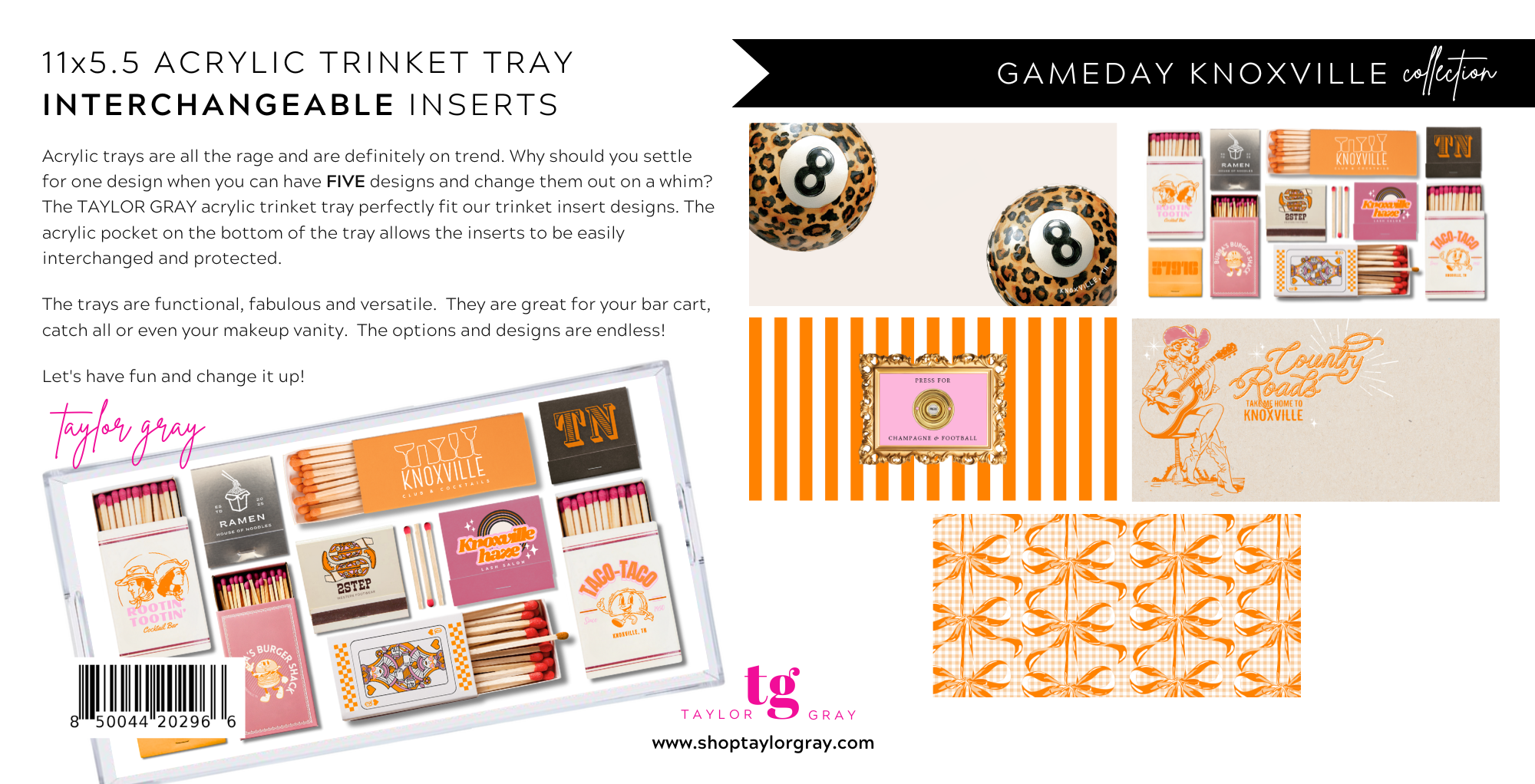 TAYLOR GRAY - Wholesale Decorative Tray - 5.5x11 GAMEDAY KNOXVILLE trinket tray insert set of 56