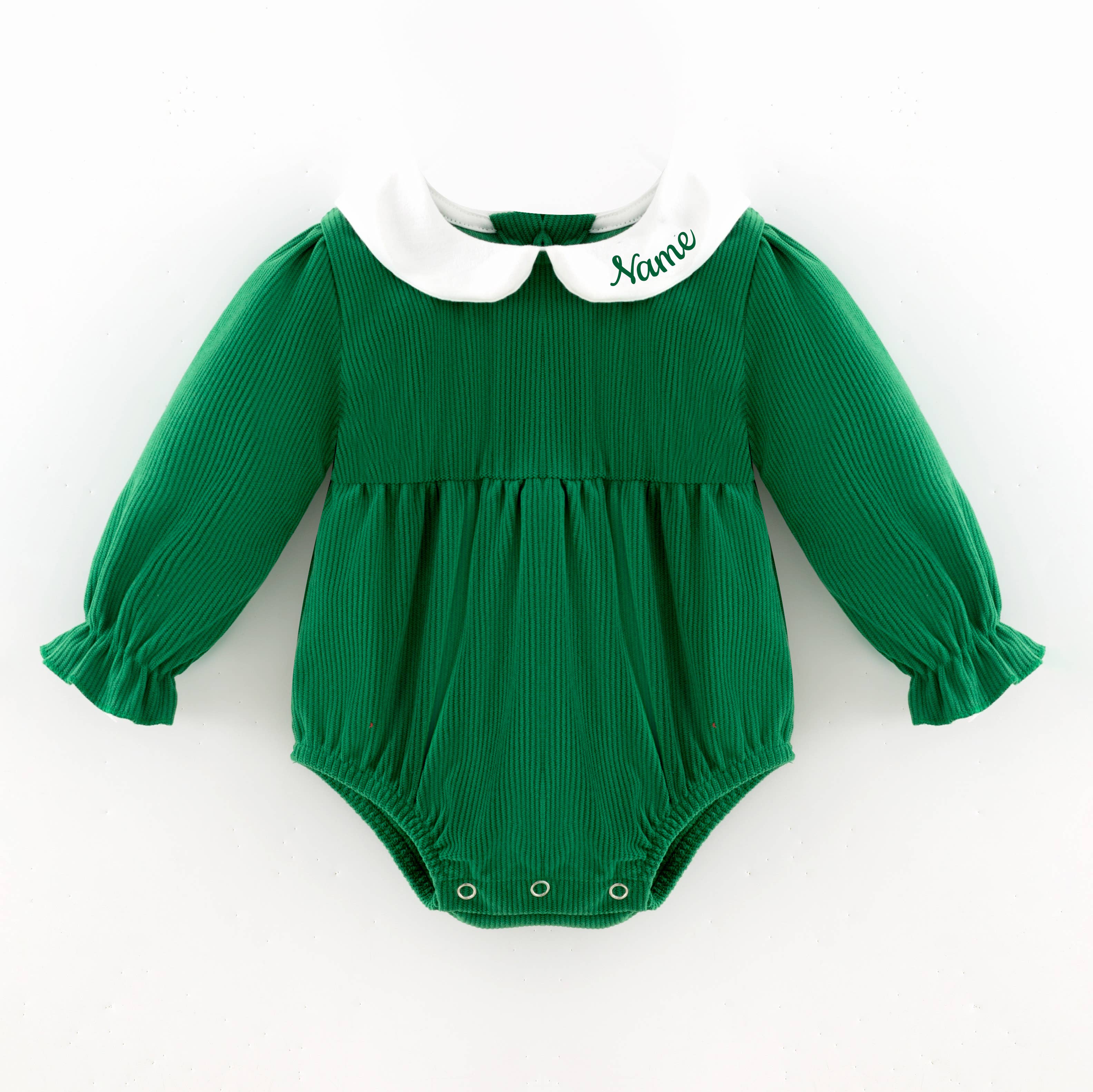 Auraquise - Vente Ensemble de vêtements – bébé - Vêtements de Noël personnalisés pour frères et sœurs en velours côtelé vert – Broderie de nom personnalisée1
