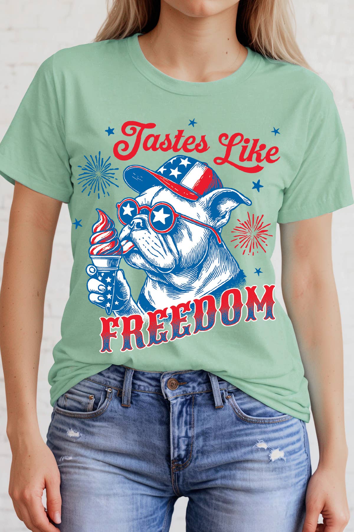 Amused by Blue - Wholesale Screen Printed T-Shirt - Women's - Women Freedom Dog Graphic Print Short Sleeve Top1