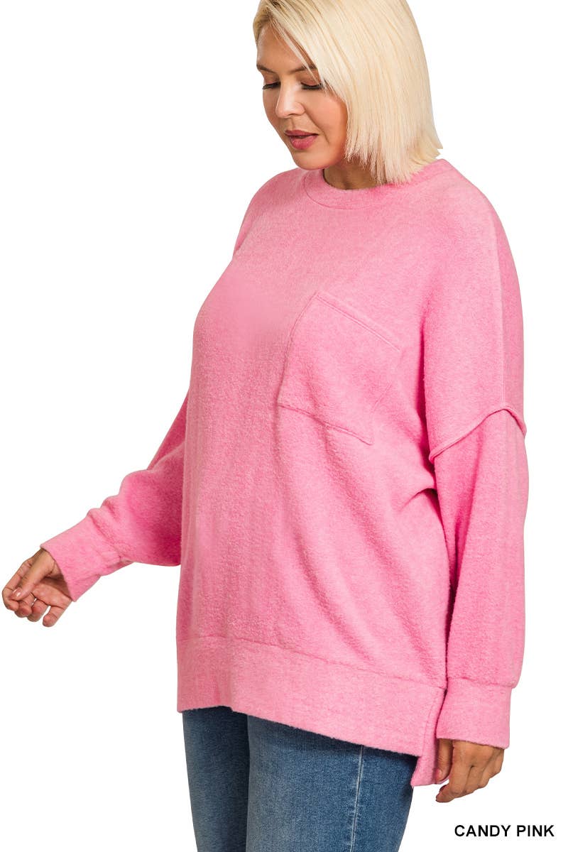 Vanilla Monkey - Wholesale Knit Sweater - Women's - Plus Brushed Melange Drop Shoulder Sweater8