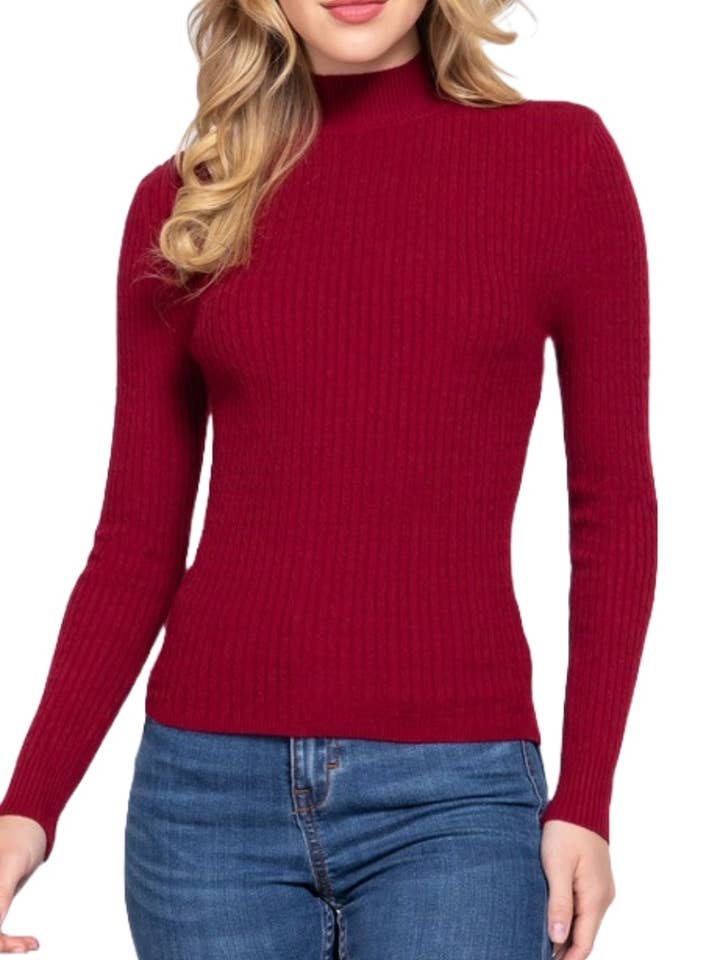 Long Sleeve Mock Neck Rib Sweater for wholesale by Vanilla Monkey