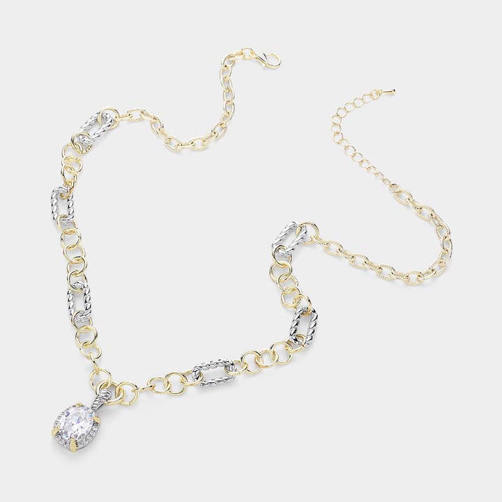 Sensibling Corp. - Wholesale Pendant/Charm Necklace - Oval CZ Stone Pendant Pointed 14K Gold Plated Necklace