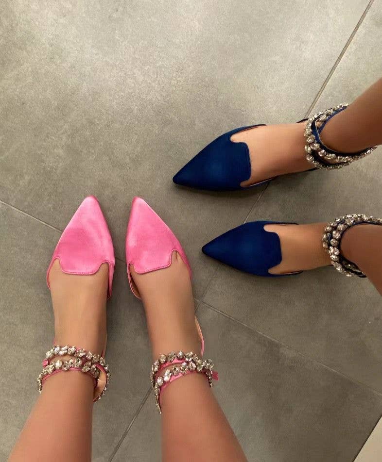 Vera Shop - Vente Ballerines – femme - Ballerines pointues avec bracelet de cheville orné de bijoux0