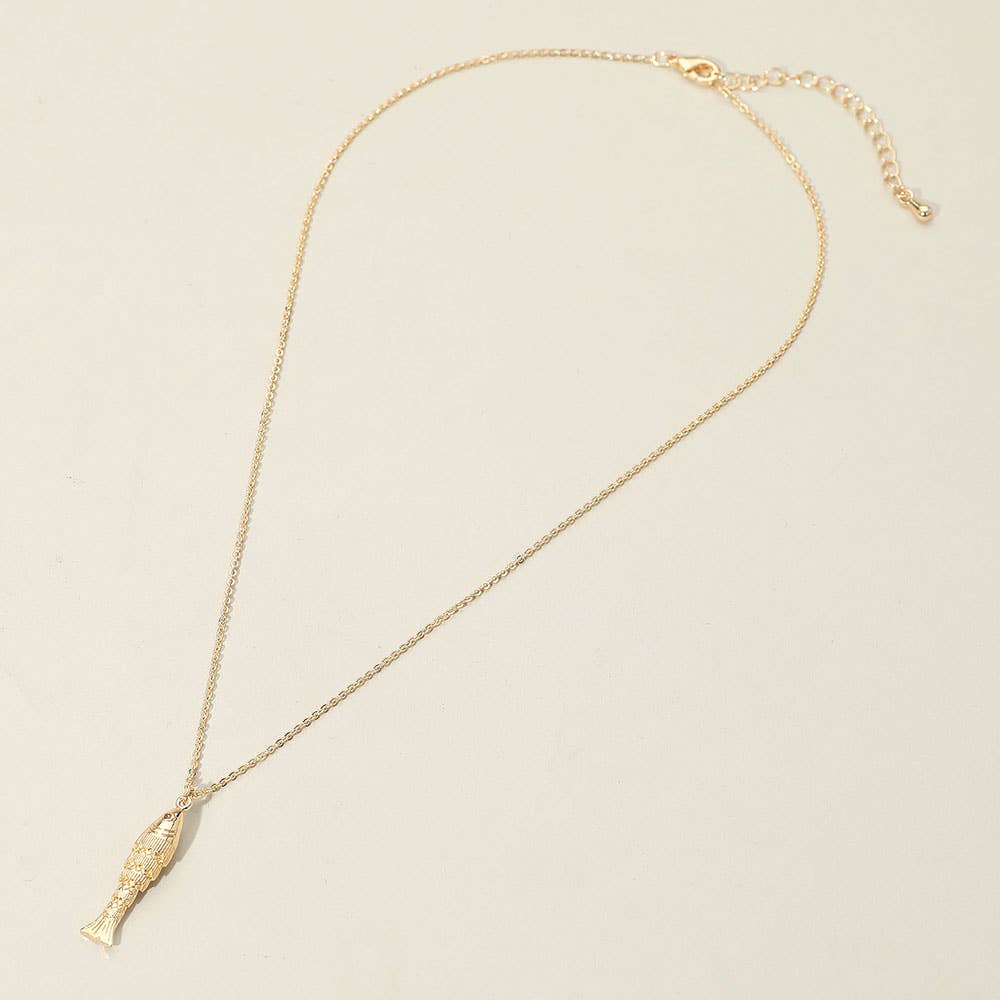 Sensibling Corp. - Wholesale Pendant/Charm Necklace - 18K Gold Dipped CZ Stone Accent Fish Pendant Necklace1