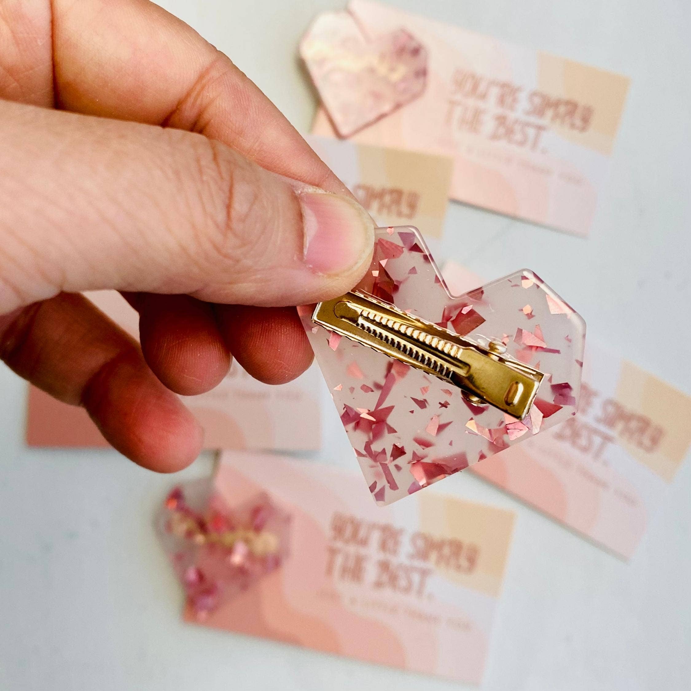 Tiny Gift Society - Wholesale Hair Clip - Women's - Thank You Gifts Pink Heart Hair Clip | You're the Best Card4