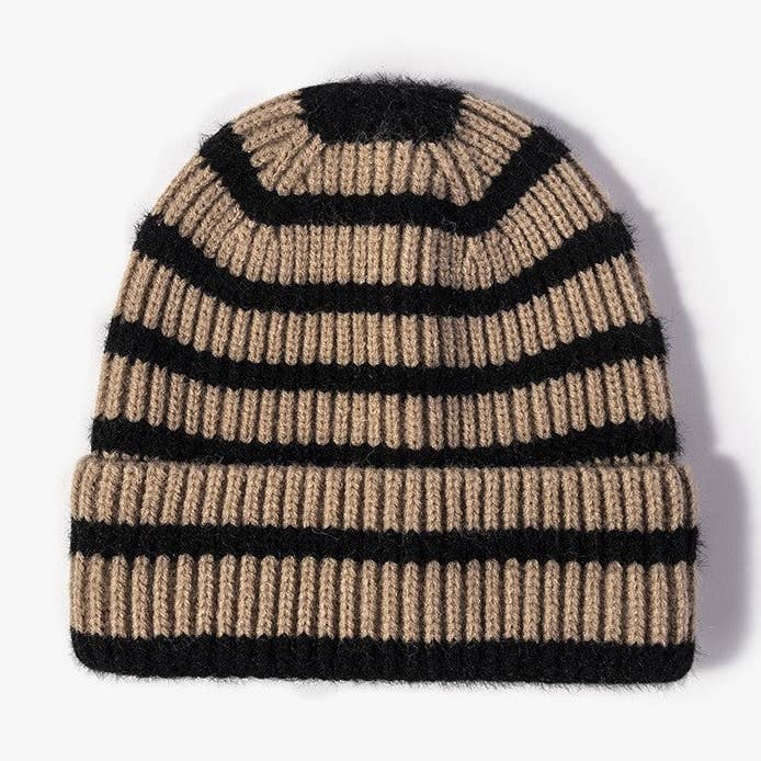 Bonnet chaud sans bord rayé en tricot pour la vente par Sheer Trend