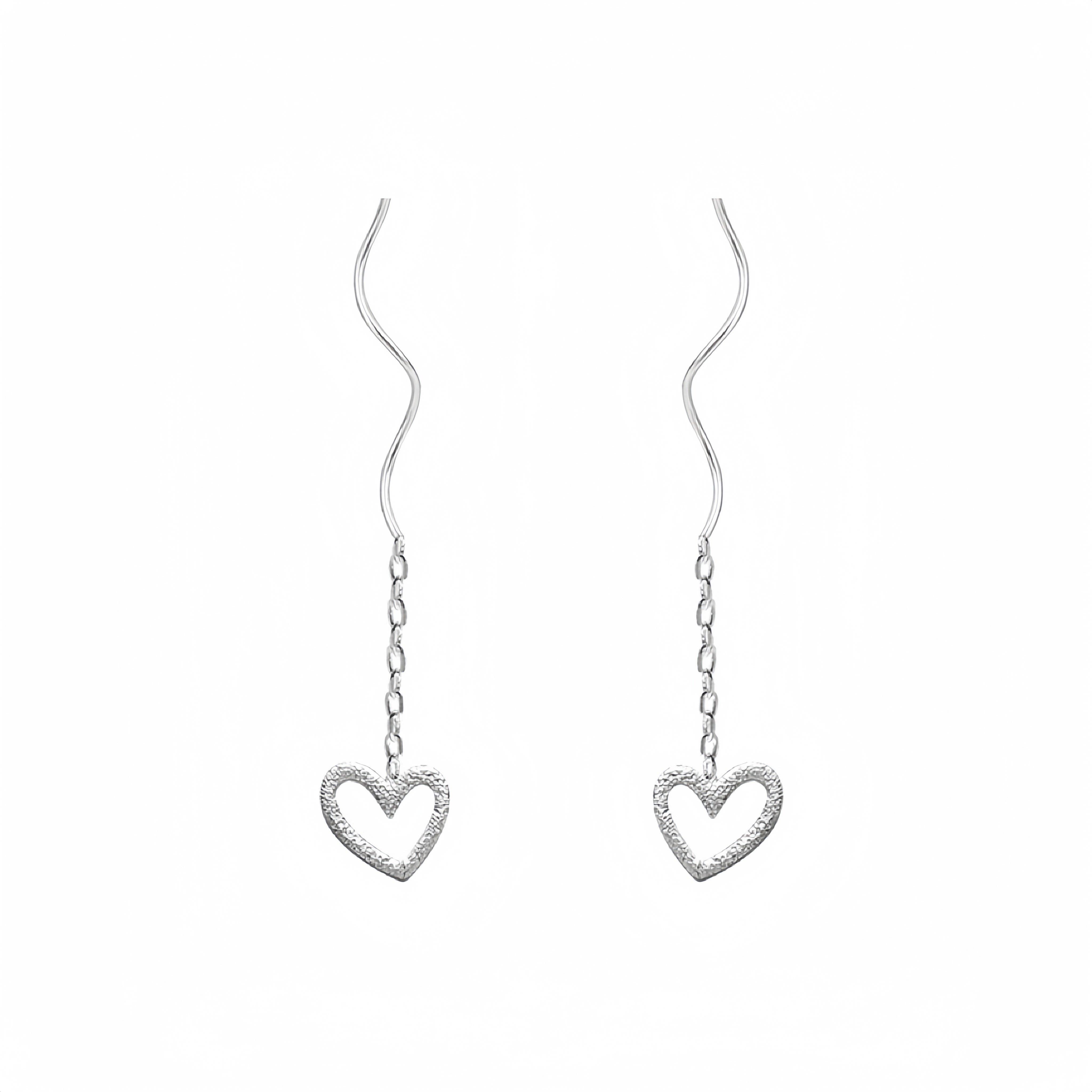 happyzzzsu - Vente Boucles d'oreilles pendantes - Boucles d'oreilles enfileur cœur en argent sterling5