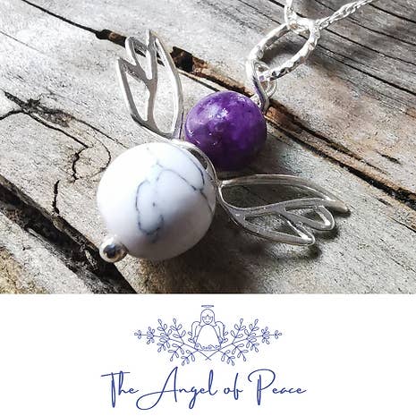 12 O Anjo da Paz - Pingente de Anjo Howlite e Lepidolita por atacado de Rachel Peacock Crystal Healing and Jewellery