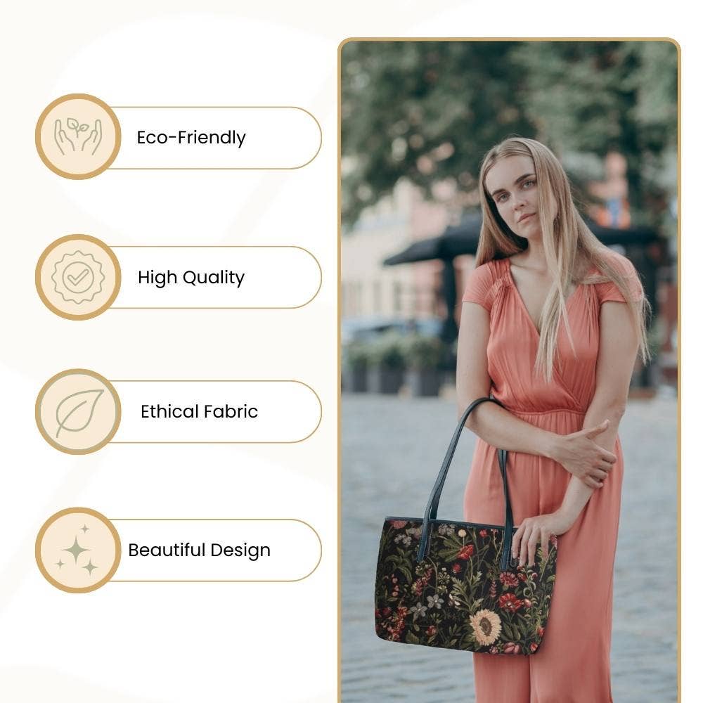 SignareArt - Vente Tote bag – femme - COLL-MGDBK | Sac fourre-tout universitaire noir Morning Garden2