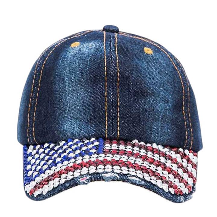 Berretto da baseball con strass con bandiera USA per la vendita all'ingrosso da parte di Rope & Spurs