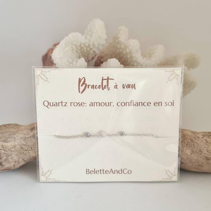 Lyserød kvarts ønskearmbånd - sølvtråde for engroshandel hos BeletteAndCo
