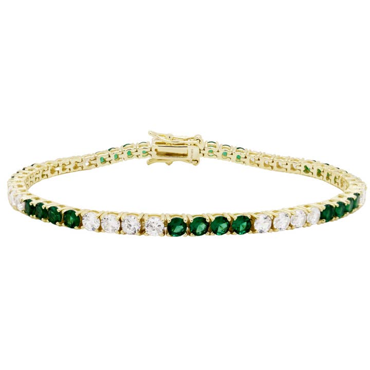 Gold Plated Silver Emerald CZ Tennis Bracelet with Lock for wholesale by Dlux Jewels