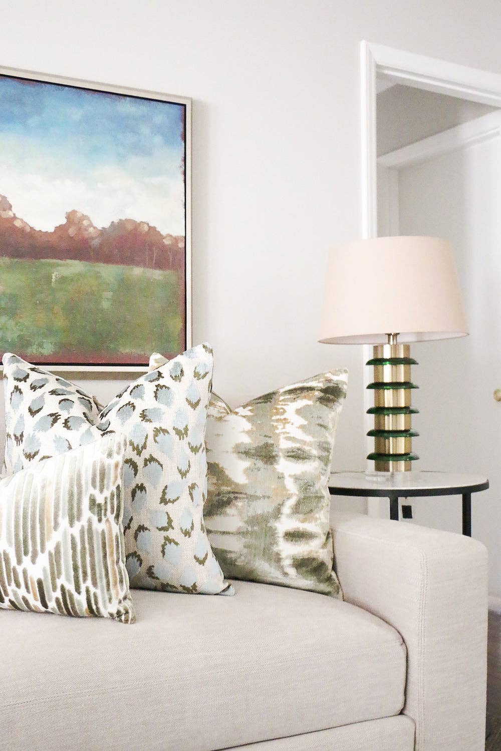 Lottie Mineral -Aqua & Green Spotted Cut Velvet Throw Pillow for wholesale on Faire6