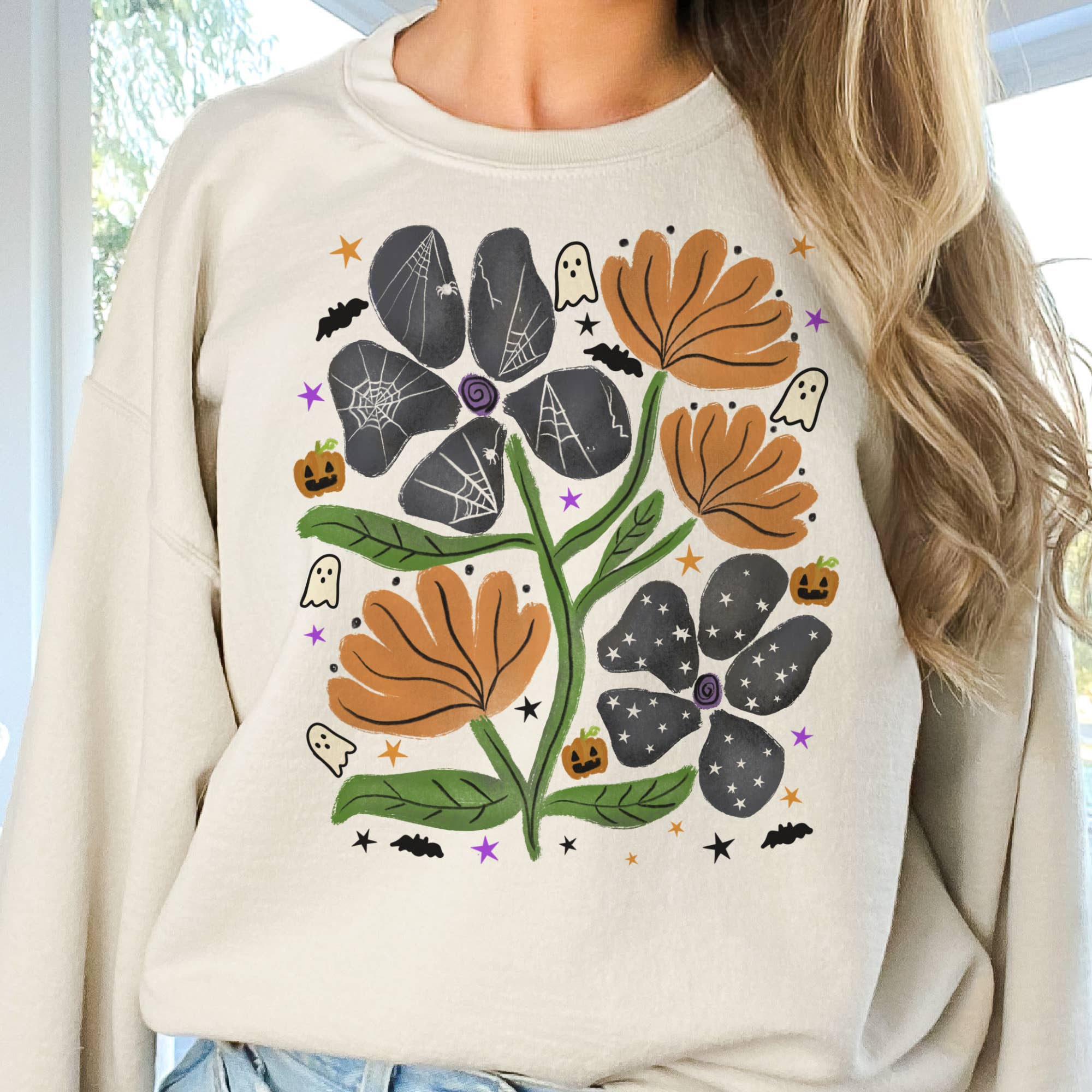 Par.tees by Party On! - Wholesale Graphic Sweatshirt - Women's - Halloween Floral Fall Flower Pumpkin Graphic Sweatshirt2