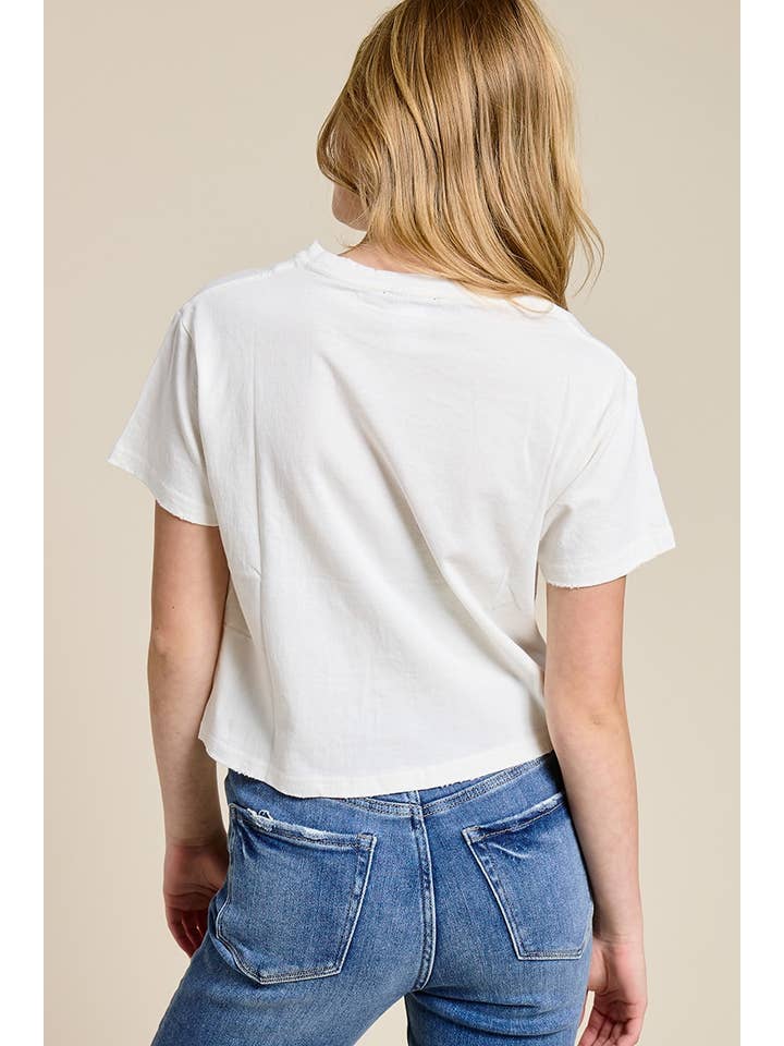 Zutter - Wholesale Screen Printed T-Shirt - Women's - PUFF' Cow Skull Howdy Graphic S/S Seamless Faux Crop11