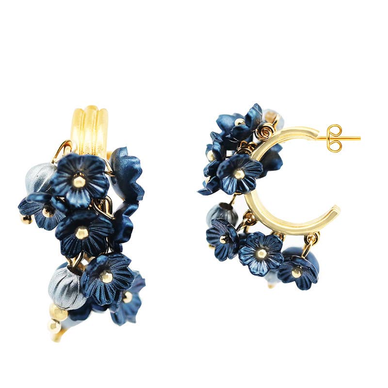 AMORINO SRL - Wholesale Hoop Earrings - TRIPLE HOOP EARRINGS WITH BEADS AND ENAMELED FLOWERS0