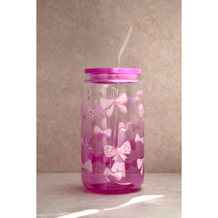 Gobelet en verre rose avec motifs de nœuds variés pour la vente par the cute cloud