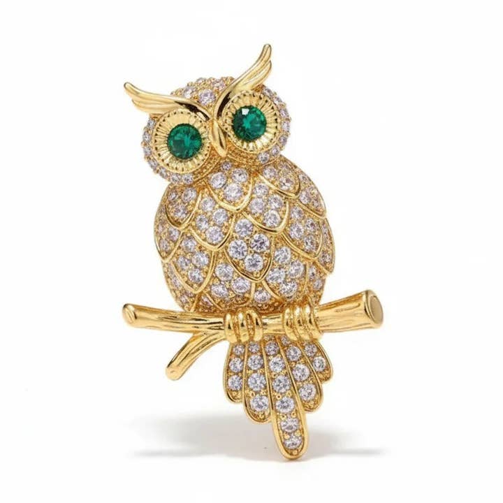 🦉 Green-eyed Owl Brooch for wholesale by Angel Barocco