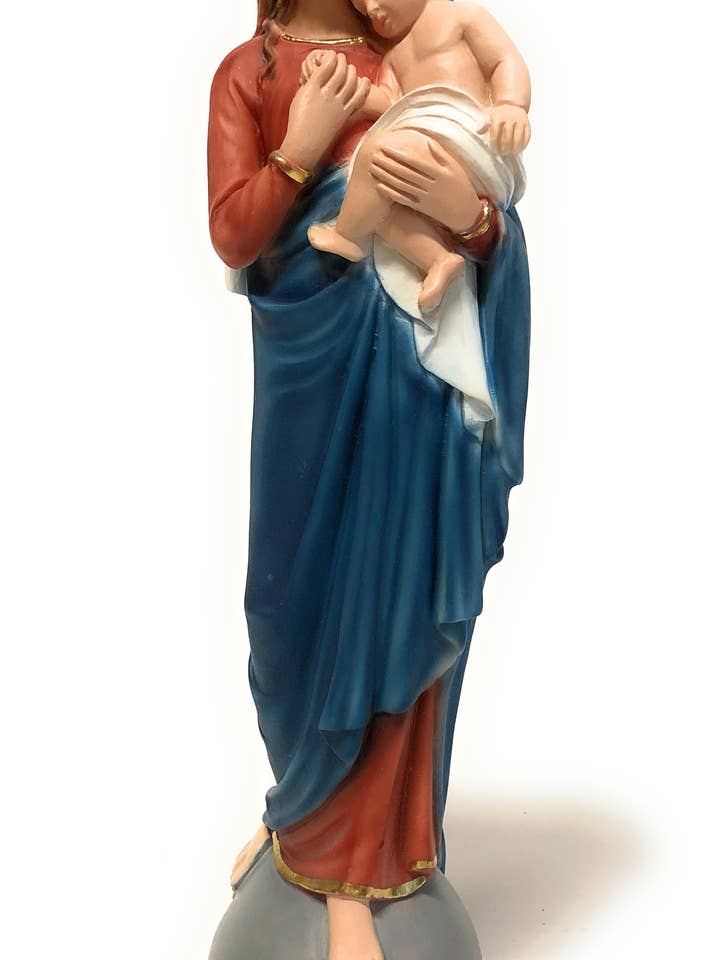 Madonna and Child statue cm. 30 in resin wood base for wholesale by Costa Articoli Religiosi