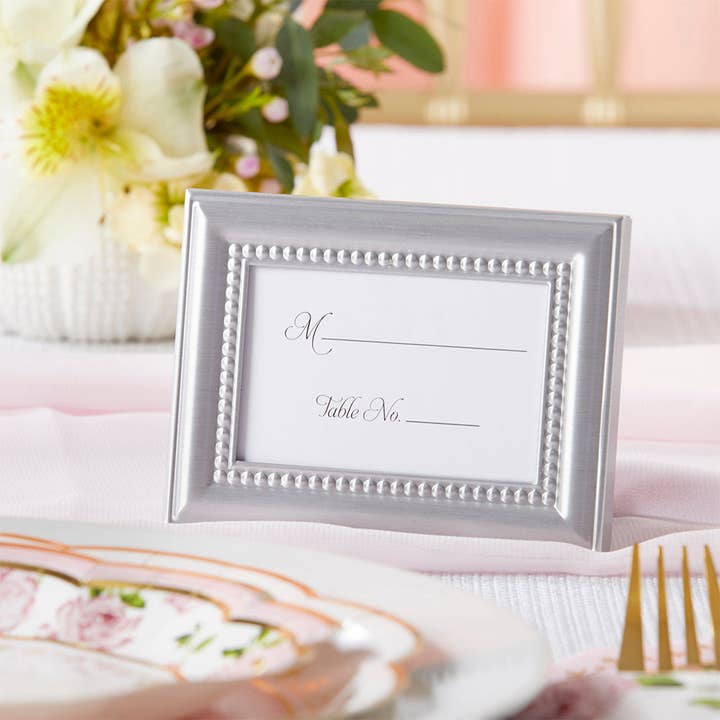 Kate Aspen - Wholesale Place Card / Place Holder - Beautifully Beaded Silver Place Card/Photo Holder (Set of 6)