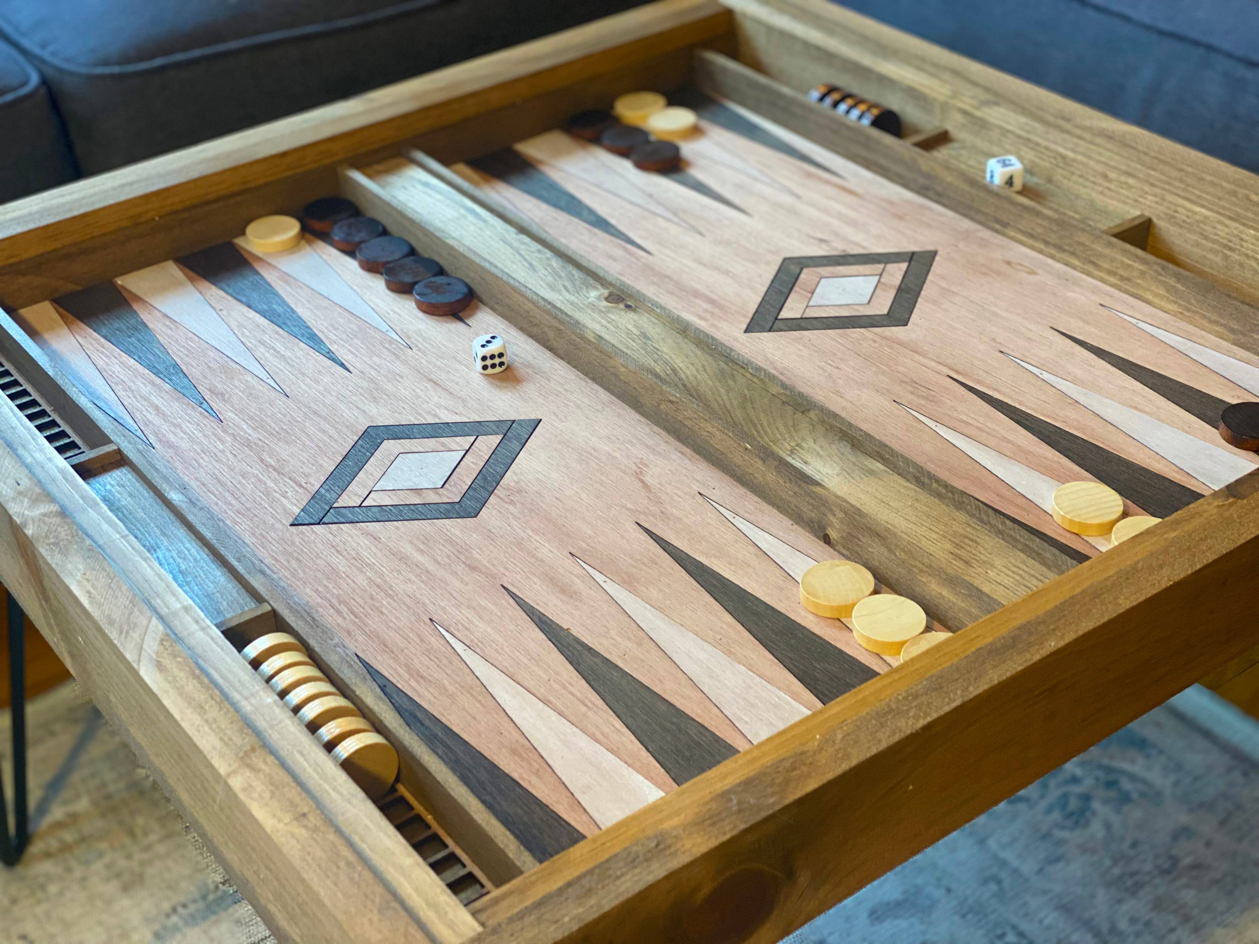 Charles River Woodworks - Wholesale Coffee Table - Rustic Backgammon Coffee Table with removable glass top - 25x25"8