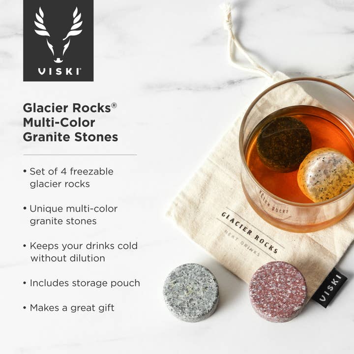 Viski - Vente Cubes de refroidissement pour boisson - Glacier Rocks® Ensemble de 4 Pierres Rafraîchissantes en Granit Multicolore4