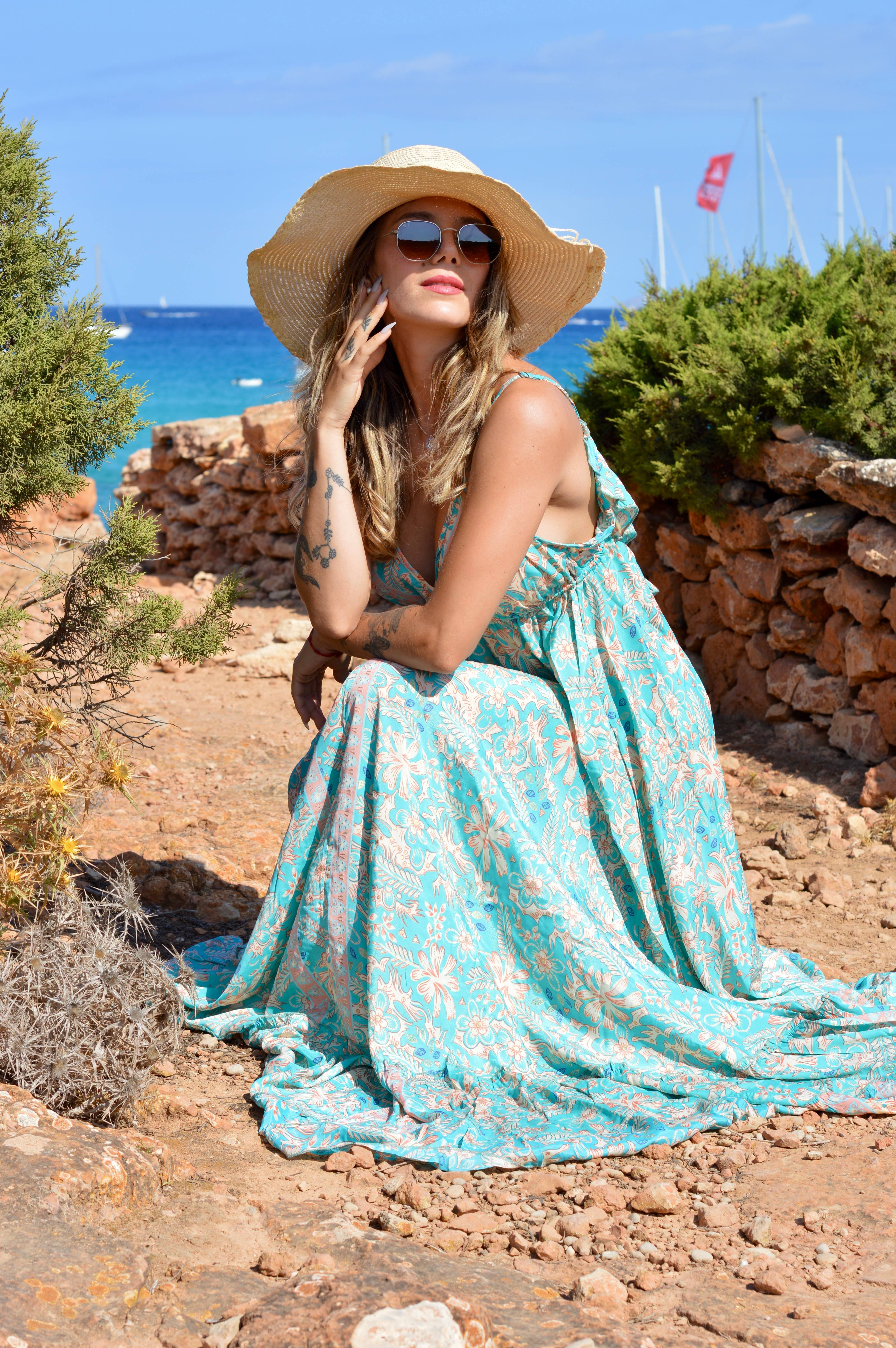 Arena Formentera - Wholesale Dress - Women's - Long dress with bolados on the back bohemian style15