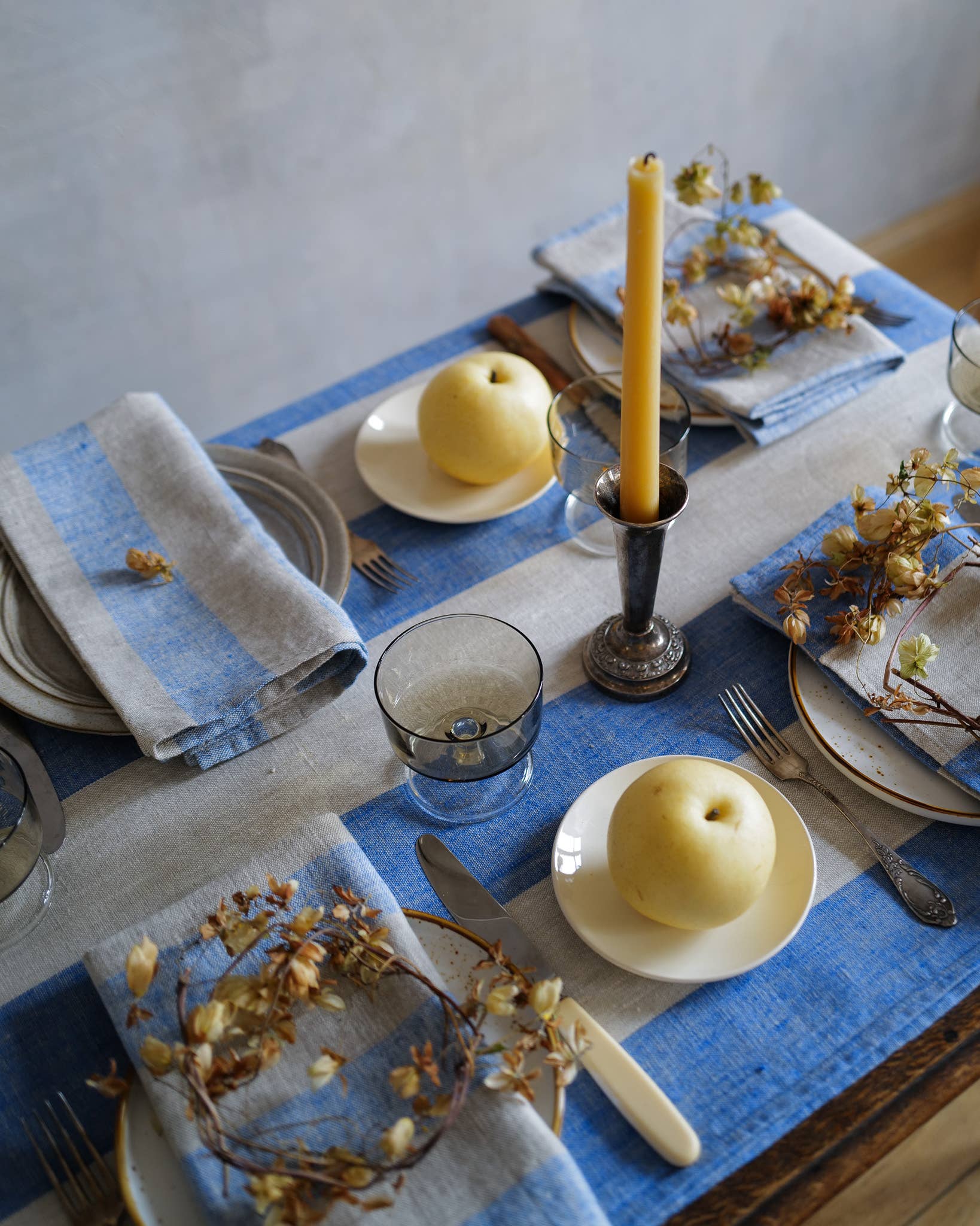 bleu Nappe en lin bleu naturel Venise en vente sur Faire2