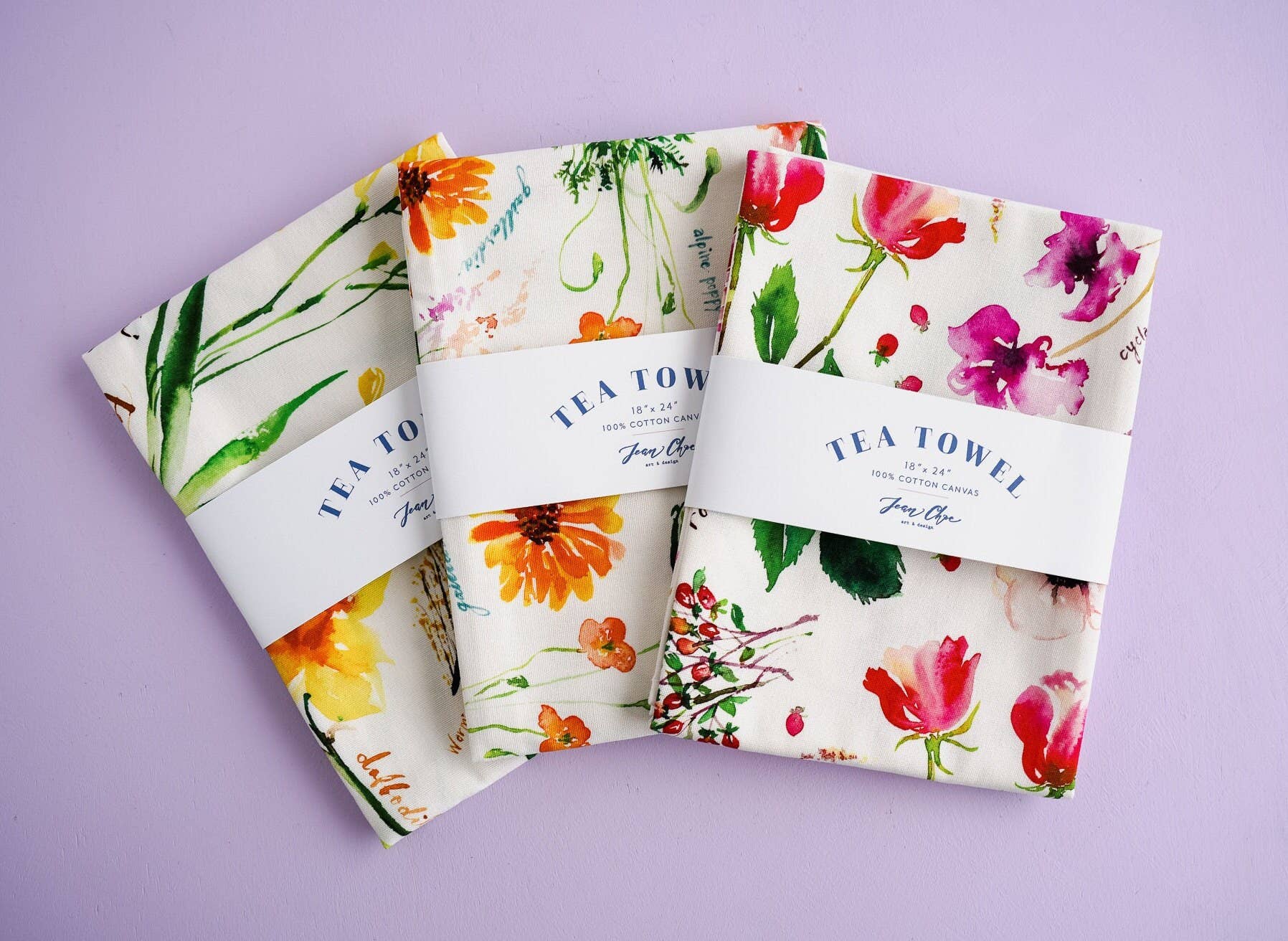 Jean Choe Art & Design - Wholesale Tea Towel - Botanical Rainbow (Red) Kitchen Tea Towel. Floral Tea Towel.7