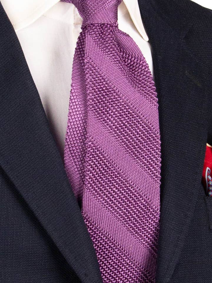 Regimental Purple Silk Knit Tricot Tie TRI800 for wholesale by Graffeo Cravatte