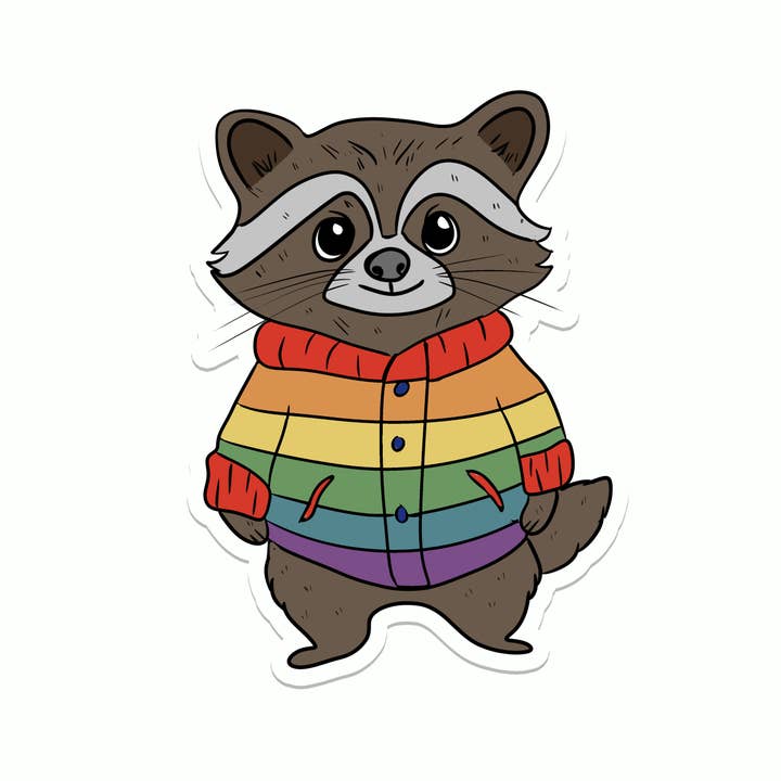 Rainbow Raccoon | Animal | Pride | Waterproof Sticker | 3" for wholesale by Rebel and Siren Stickers