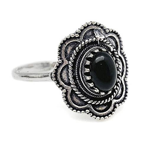 Tanvi Collection Ring - Silver with Black Onyx for wholesale by Anju Jewelry
