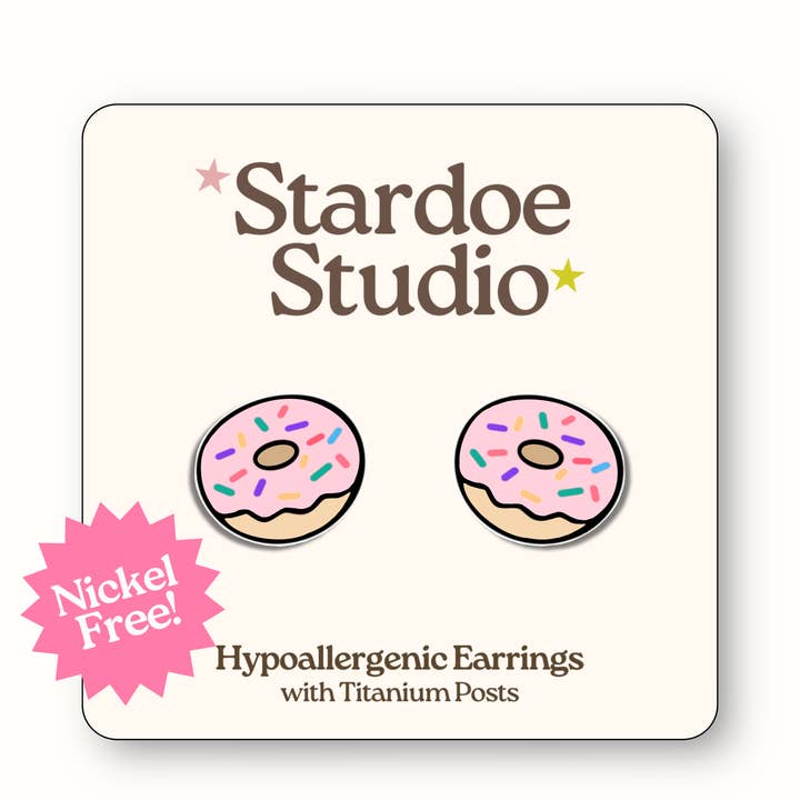 Pink Donut Earrings for wholesale by Stardoe Studio