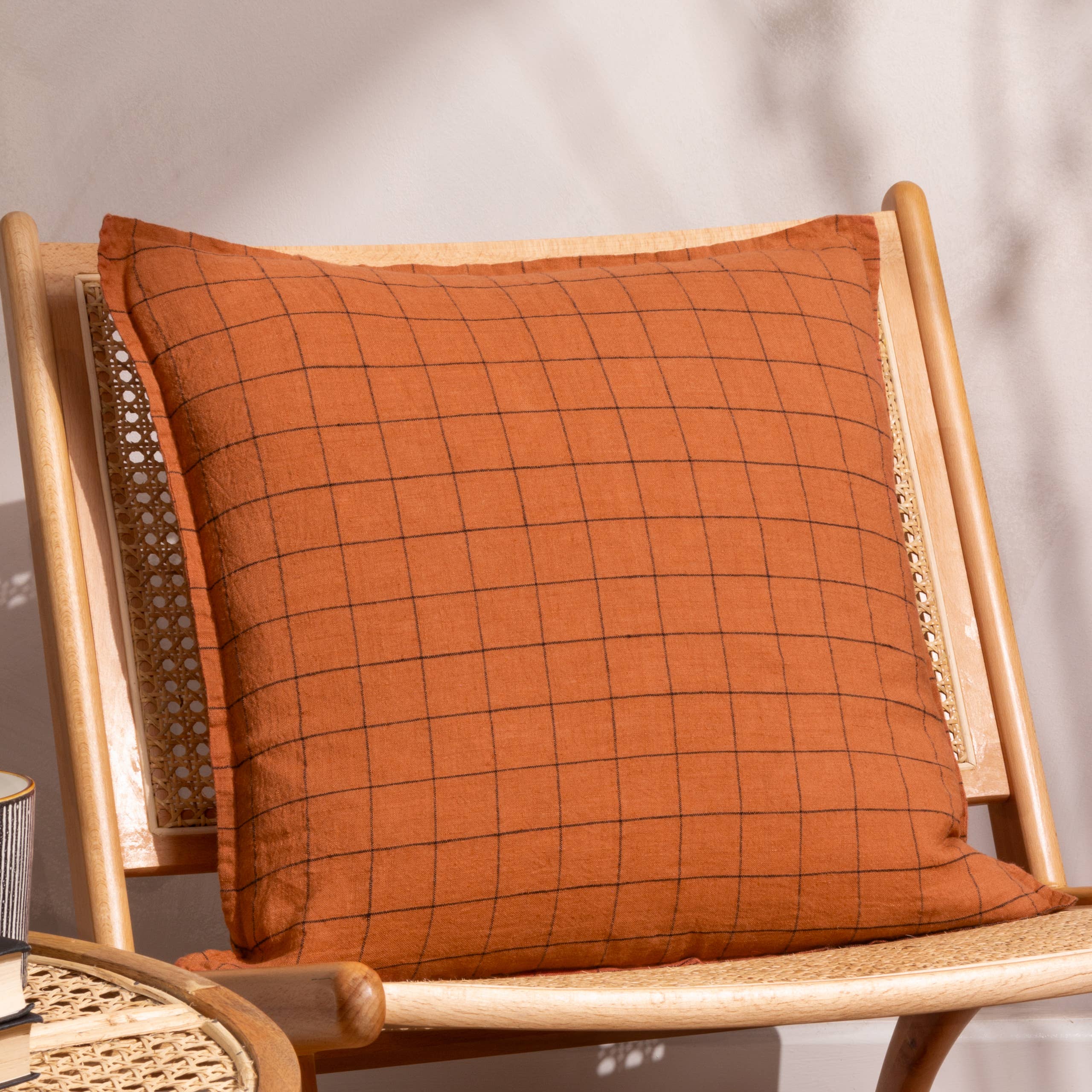 Linen Grid Check Cushion Brick for wholesale on Faire0