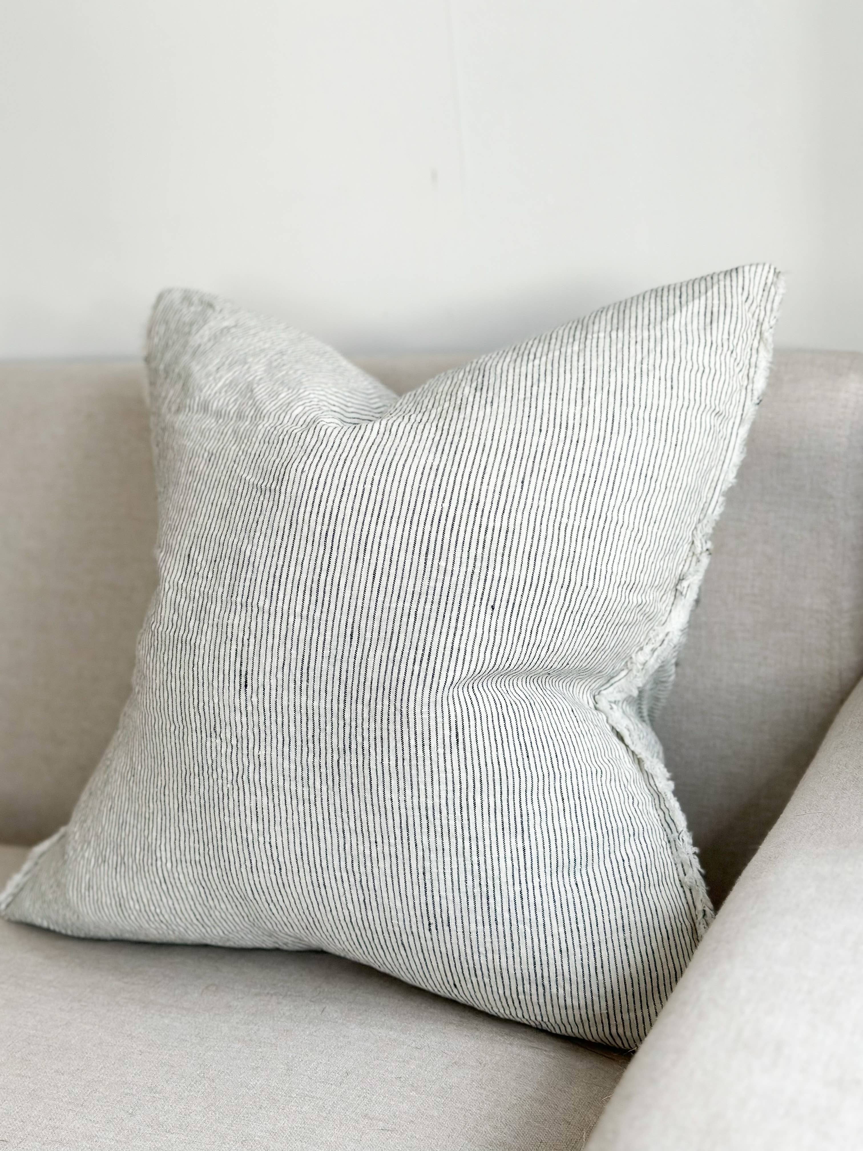 Ellenvale Trade - Wholesale Throw Pillow Cover - Esmee Linen Cushion Cover 45×45 – Frayed Edge Ticking Stripe2