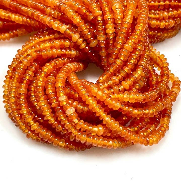 4mm Orange Carnelian Gemstone Smooth Rondelle Beads Strand for wholesale by TRIVENI USA INC