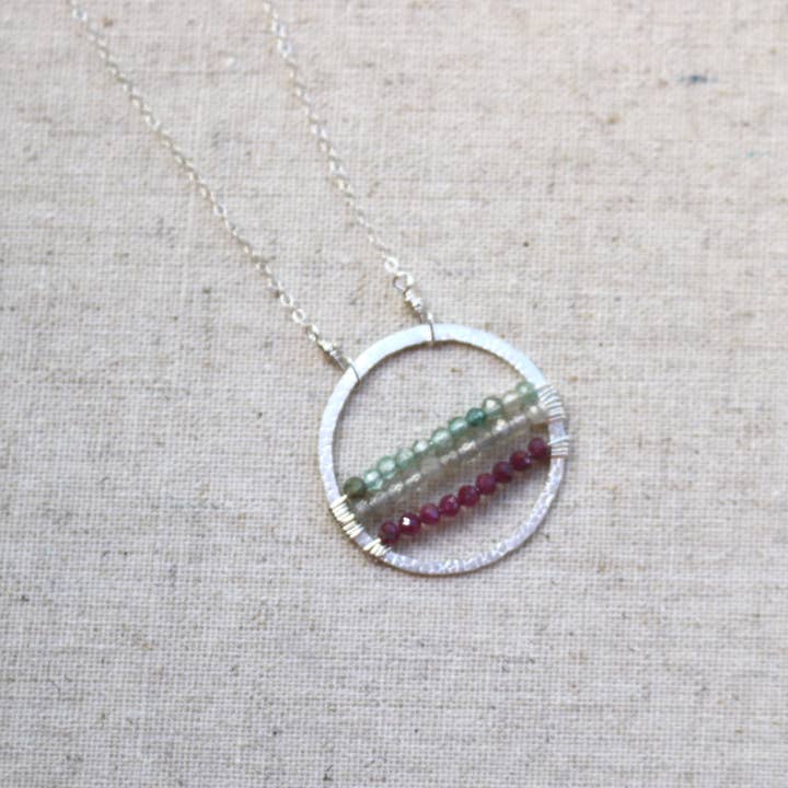 Collier pendentif aigue-marine, labradorite et rubis pour la vente par LA DE DA Jewelry