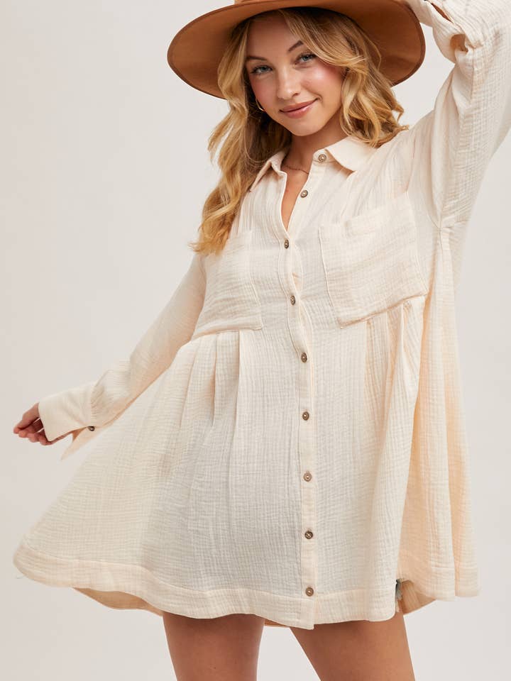 Bluivy - Wholesale Dress - Women's - BUTTON DOWN SHIRT TUNIC DRESS