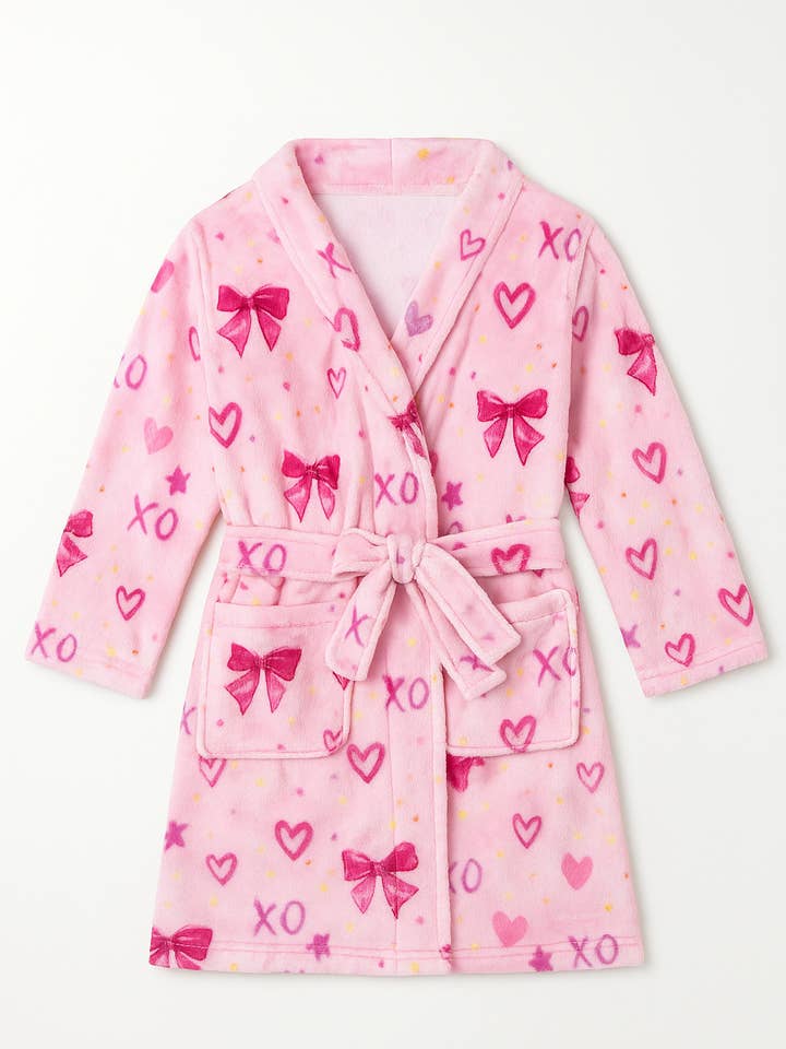 2 Pc Prepack Plush Bow Print Robe for wholesale by Limeapple