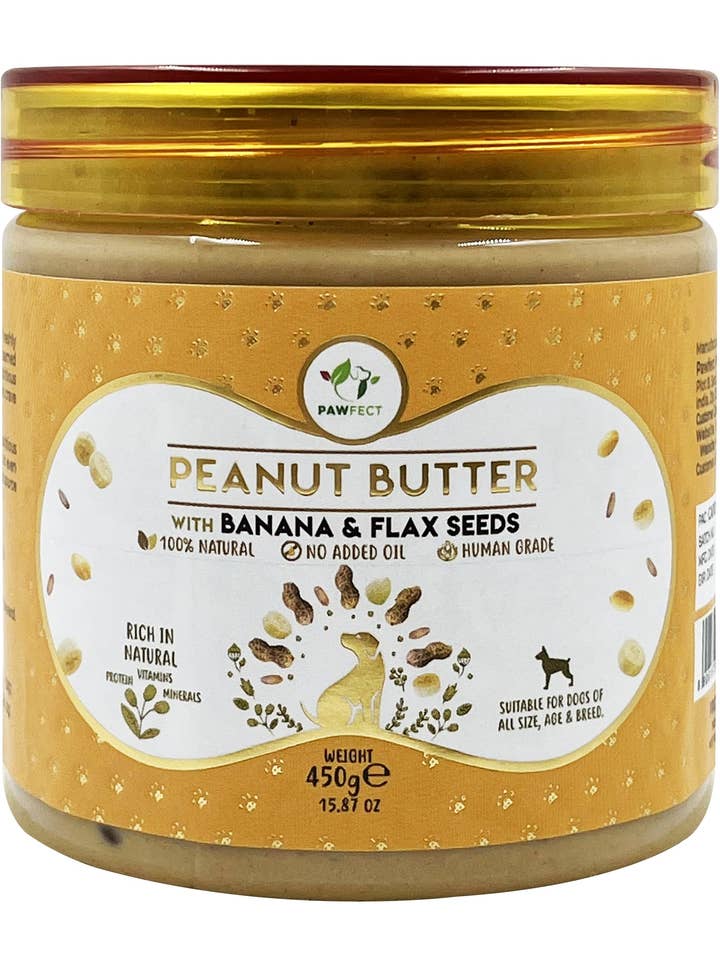 Pawfect PEANUT BUTTER with Banana & Flaxseeds 450 gr. for wholesale by Finest Petfoods