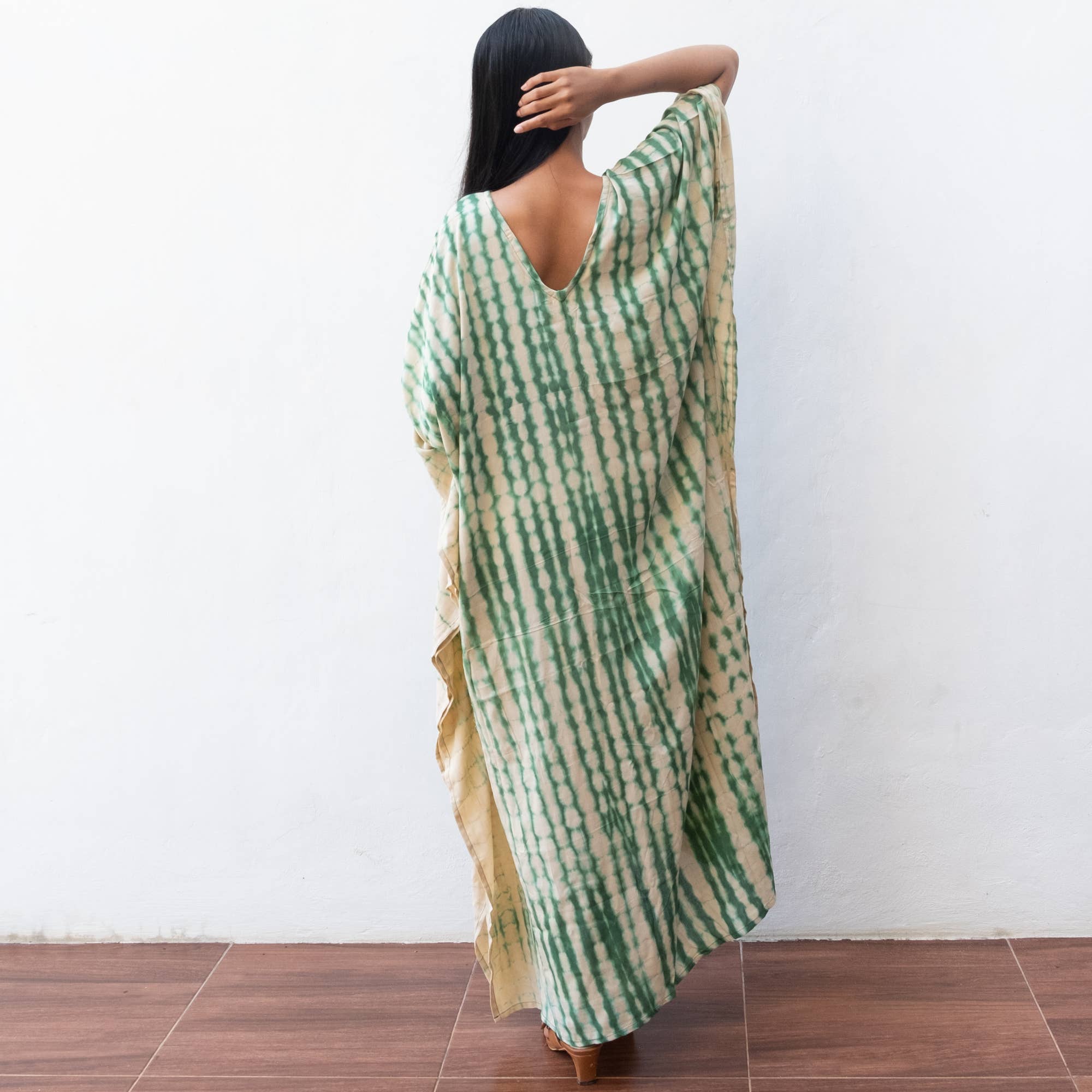 Bali Harvest - Wholesale Kaftan - Women's - Tie Dye Kaftan Dress (Cream Green) - Sun Beach Resort Wear3