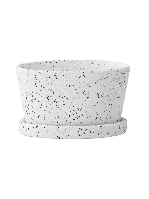 White Speckled Dishgarden with Saucer Item #17369 for wholesale by Napco